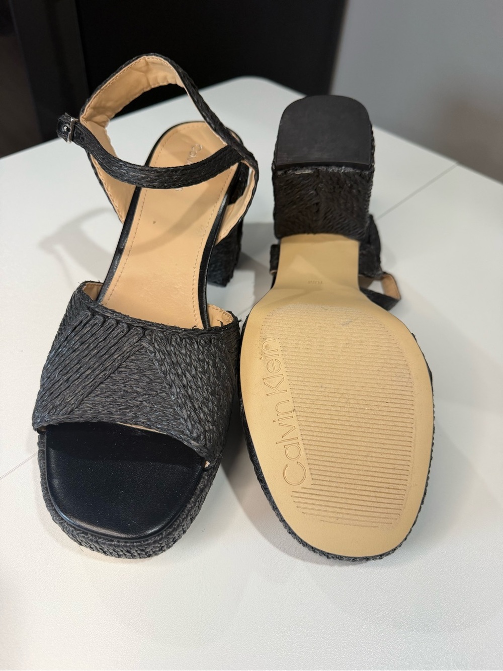 Calvin Klein Black Woven Platform Sandals - Picture 3 of 5